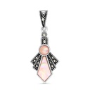 Sterling Silver 925 Pendant Embedded With Natural Pink Shell And Marcasite Stones