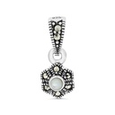 Sterling Silver 925 Pendant Embedded With Natural White Shell And Marcasite Stones