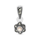 Sterling Silver 925 Pendant Embedded With Natural Pink Shell And Marcasite Stones