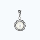 Sterling Silver 925 Pendant Embedded With Natural White Shell And Marcasite Stones