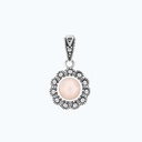 Sterling Silver 925 Pendant Embedded With Natural Pink Shell And Marcasite Stones