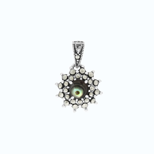 [PND04MAR00ABAA550] Sterling Silver 925 Pendant Embedded With Natural Blue Shell And Marcasite Stones
