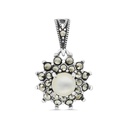 Sterling Silver 925 Pendant Embedded With Natural White Shell And Marcasite Stones