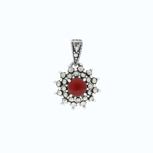 [PND04MAR00RAGA550] Sterling Silver 925 Pendant Embedded With Natural Aqiq And Marcasite Stones