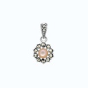 Sterling Silver 925 Pendant Embedded With Natural Pink Shell And Marcasite Stones