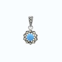 Sterling Silver 925 Pendant Embedded With Natural Processed Turquoise And Marcasite Stones