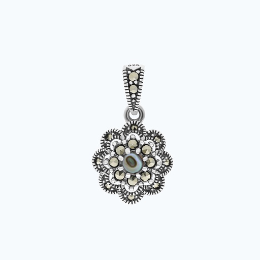 [PND04MAR00ABAA552] Sterling Silver 925 Pendant Embedded With Natural Blue Shell And Marcasite Stones