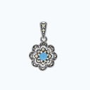 Sterling Silver 925 Pendant Embedded With Natural Processed Turquoise And Marcasite Stones