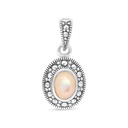 Sterling Silver 925 Pendant Embedded With Natural Pink Shell And Marcasite Stones