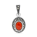 Sterling Silver 925 Pendant Embedded With Natural Aqiq And Marcasite Stones