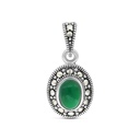 Sterling Silver 925 Pendant Embedded With Natural Green Agate And Marcasite Stones