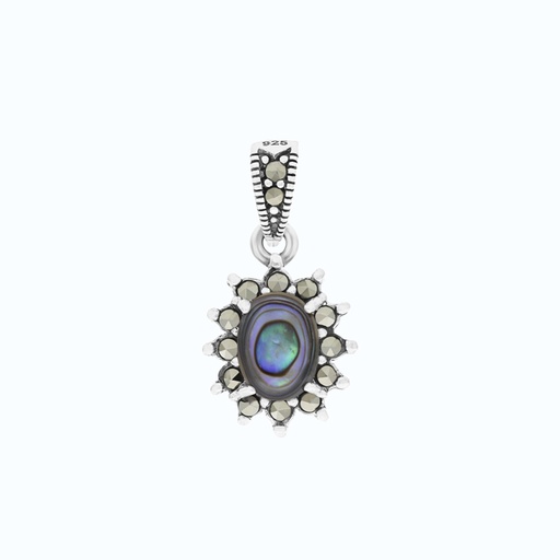 [PND04MAR00ABAA553] Sterling Silver 925 Pendant Embedded With Natural Blue Shell And Marcasite Stones