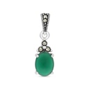 Sterling Silver 925 Pendant Embedded With Natural Green Agate And Marcasite Stones