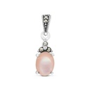 Sterling Silver 925 Pendant Embedded With Natural Pink Shell And Marcasite Stones