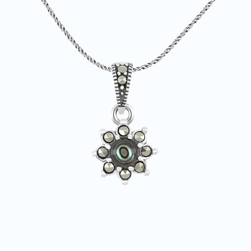 [PND04MAR00ABAA555] Sterling Silver 925 Pendant Embedded With Natural Blue Shell And Marcasite Stones