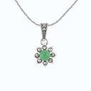 Sterling Silver 925 Pendant Embedded With Natural Green Agate And Marcasite Stones