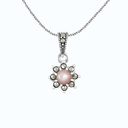 Sterling Silver 925 Pendant Embedded With Natural Pink Shell And Marcasite Stones