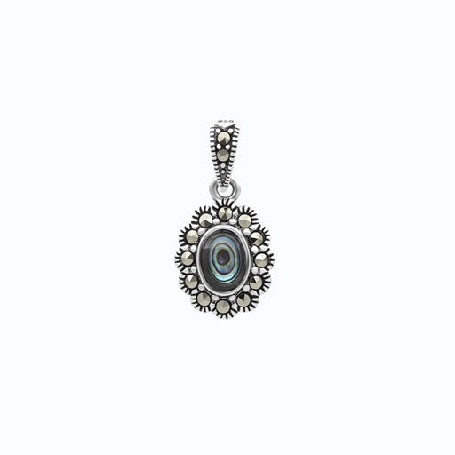 [PND04MAR00ABAA556] Sterling Silver 925 Pendant Embedded With Natural Blue Shell And Marcasite Stones