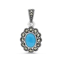 Sterling Silver 925 Pendant Embedded With Natural Processed Turquoise And Marcasite Stones