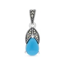 Sterling Silver 925 Pendant Embedded With Natural Processed Turquoise And Marcasite Stones