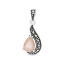 Sterling Silver 925 Pendant Embedded With Natural Pink Shell And Marcasite Stones