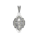 Sterling Silver 925 Pendant Embedded With Natural White Shell And Marcasite Stones