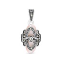 Sterling Silver 925 Pendant Embedded With Natural Pink Shell And Marcasite Stones