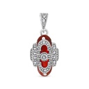 Sterling Silver 925 Pendant Embedded With Natural Aqiq And Marcasite Stones