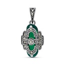 Sterling Silver 925 Pendant Embedded With Natural Green Agate And Marcasite Stones