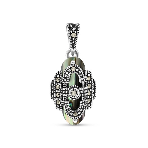 [PND04MAR00ABAA558] Sterling Silver 925 Pendant Embedded With Natural Blue Shell And Marcasite Stones