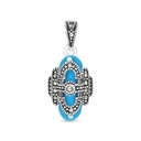 Sterling Silver 925 Pendant Embedded With Natural Processed Turquoise And Marcasite Stones