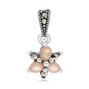 Sterling Silver 925 Pendant Embedded With Natural Pink Shell And Marcasite Stones