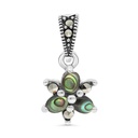 Sterling Silver 925 Pendant Embedded With Natural Blue Shell And Marcasite Stones