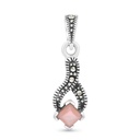 Sterling Silver 925 Pendant Embedded With Natural Pink Shell And Marcasite Stones