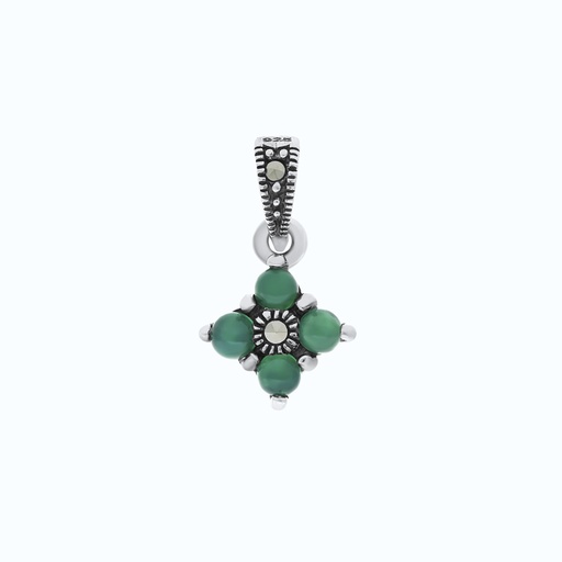 [PND04MAR00GAGA560] Sterling Silver 925 Pendant Embedded With Natural Green Agate And Marcasite Stones