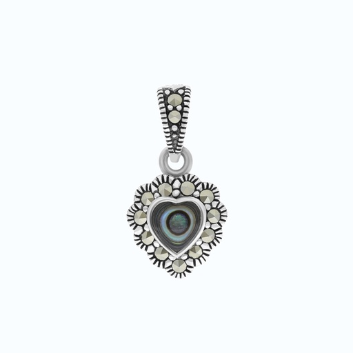 [PND04MAR00ABAA561] Sterling Silver 925 Pendant Embedded With Natural Blue Shell And Marcasite Stones