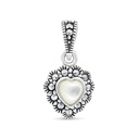 Sterling Silver 925 Pendant Embedded With Natural White Shell And Marcasite Stones