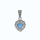 Sterling Silver 925 Pendant Embedded With Natural Processed Turquoise And Marcasite Stones