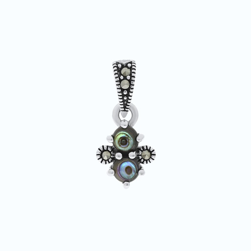[PND04MAR00ABAA562] Sterling Silver 925 Pendant Embedded With Natural Blue Shell And Marcasite Stones