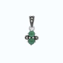 Sterling Silver 925 Pendant Embedded With Natural Green Agate And Marcasite Stones