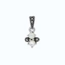 Sterling Silver 925 Pendant Embedded With Natural White Shell And Marcasite Stones