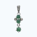 Sterling Silver 925 Pendant Embedded With Natural Green Agate And Marcasite Stones