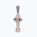 Sterling Silver 925 Pendant Embedded With Natural Pink Shell And Marcasite Stones