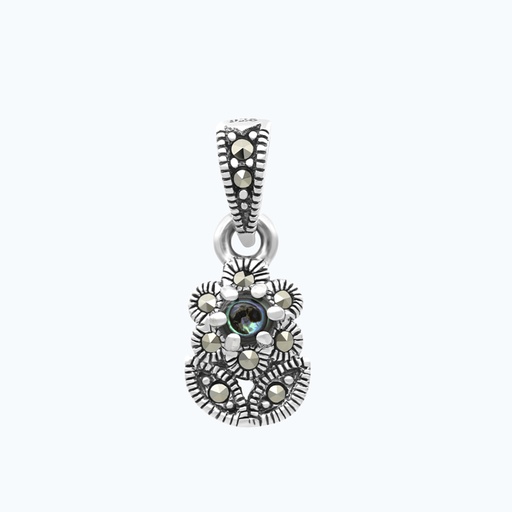 [PND04MAR00ABAA564] Sterling Silver 925 Pendant Embedded With Natural Blue Shell And Marcasite Stones