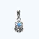 Sterling Silver 925 Pendant Embedded With Natural Processed Turquoise And Marcasite Stones