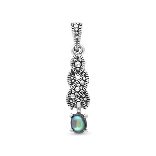 [PND04MAR00ABAA566] Sterling Silver 925 Pendant Embedded With Natural Blue Shell And Marcasite Stones