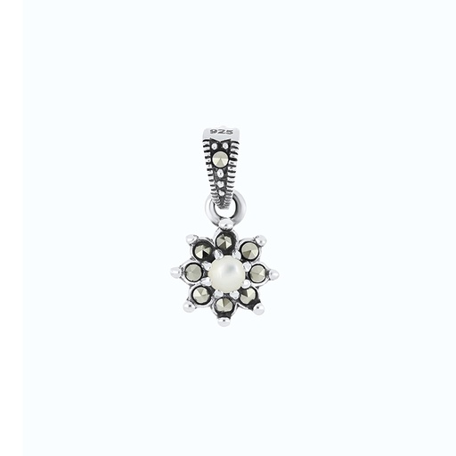 [PND04MAR00MOPA567] Sterling Silver 925 Pendant Embedded With Natural White Shell And Marcasite Stones