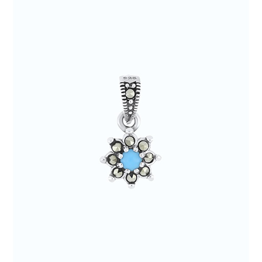 [PND04MAR00TRQA567] Sterling Silver 925 Pendant Embedded With Natural Processed Turquoise And Marcasite Stones