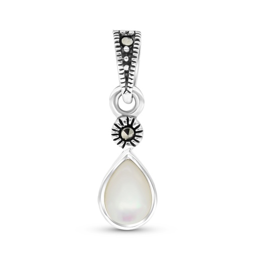 [PND04MAR00MOPA425] Sterling Silver 925 Pendant Embedded With Natural White Shell And Marcasite Stones