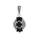 Sterling Silver 925 Pendant Embedded With Natural Black Agate And Marcasite Stones